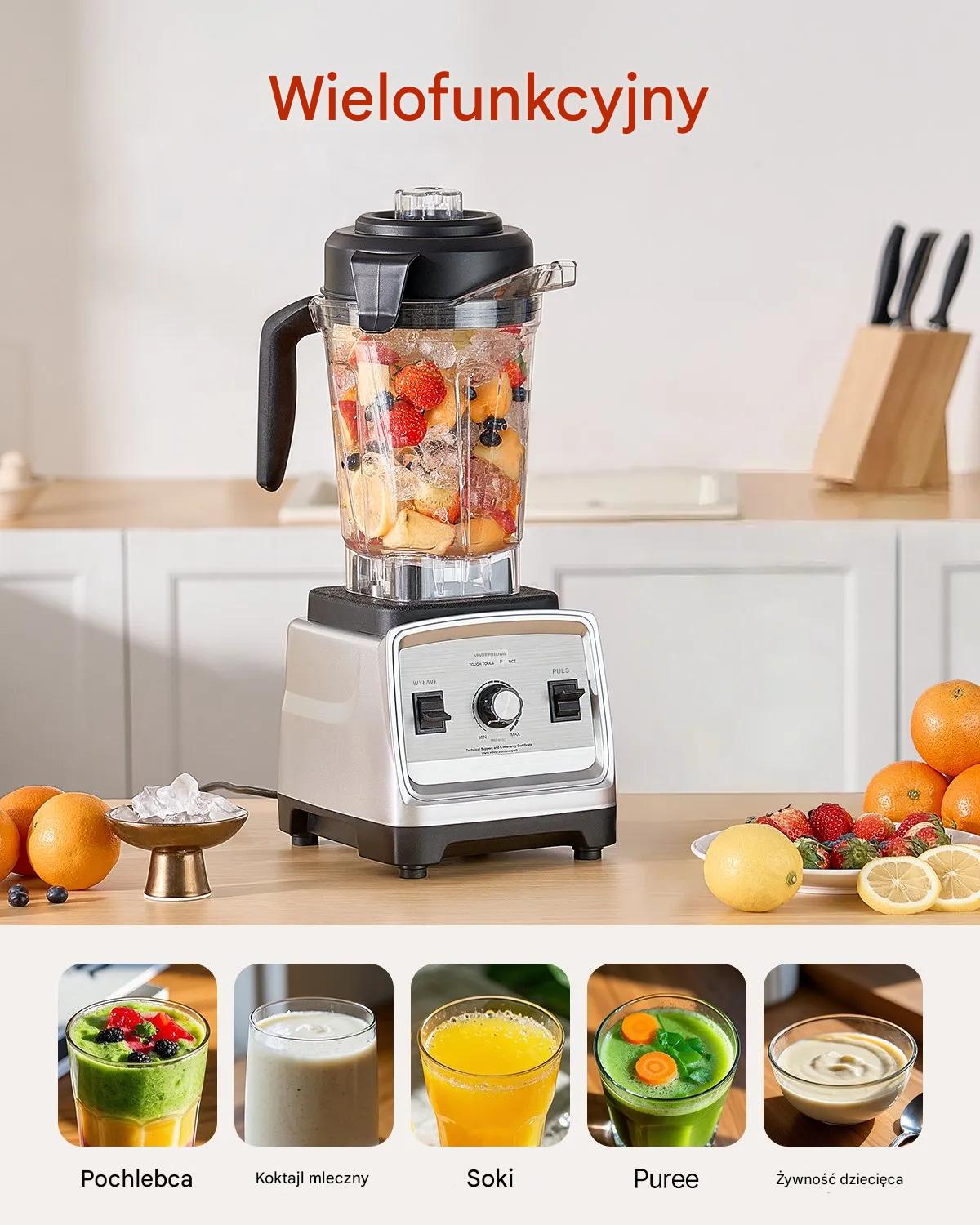 Blender kielichowy wielofunkcyjny 1600W 2,5 L smoothie koktalje i soków - obrazek 5