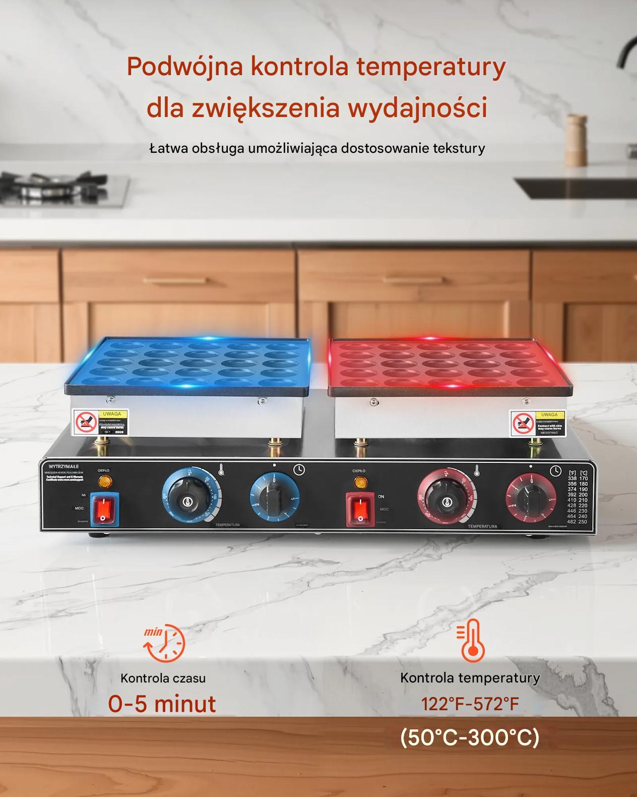 Gofrownica na mini pancakes 50 szt 1800W 50-300°C podwójne sterowanie timer - obrazek 4