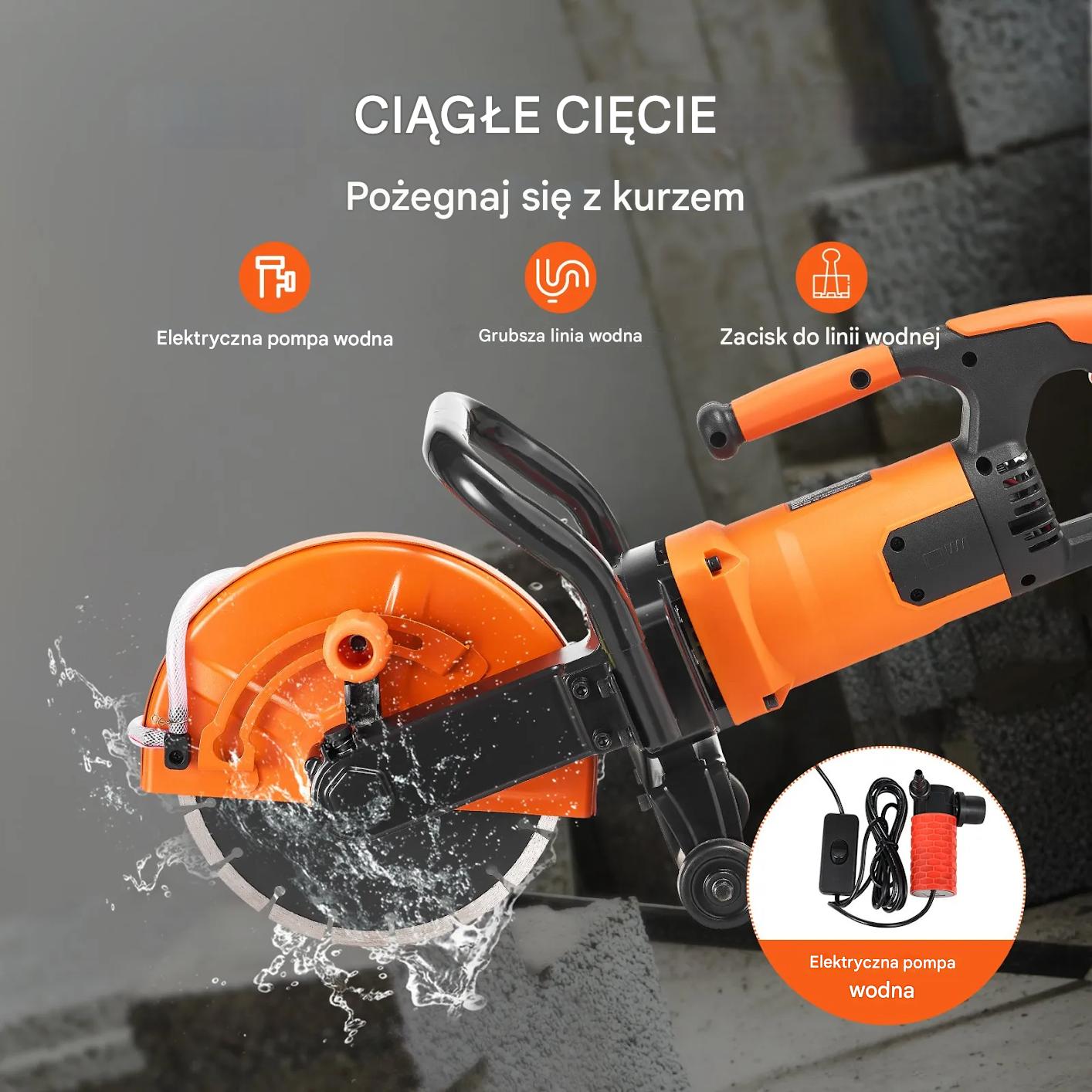 Piła do betonu 23 cm elektryczna wet/dry z pompą wody i tarczą - obrazek 4