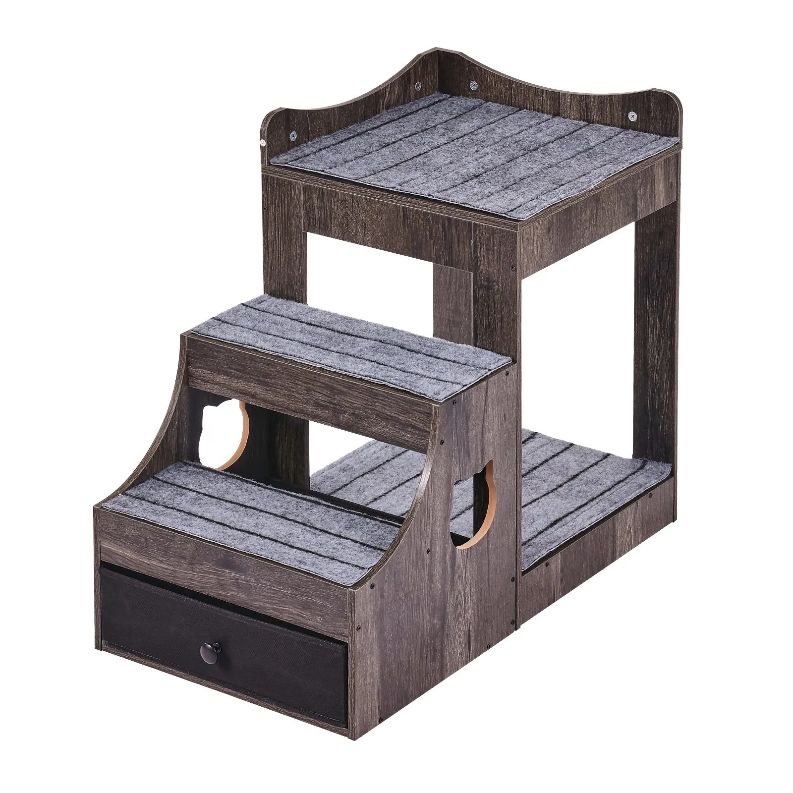 Piętrowe łóżko dla psa szare 83x45cm z schodami i schowkiem ochrona stawów - obrazek 8