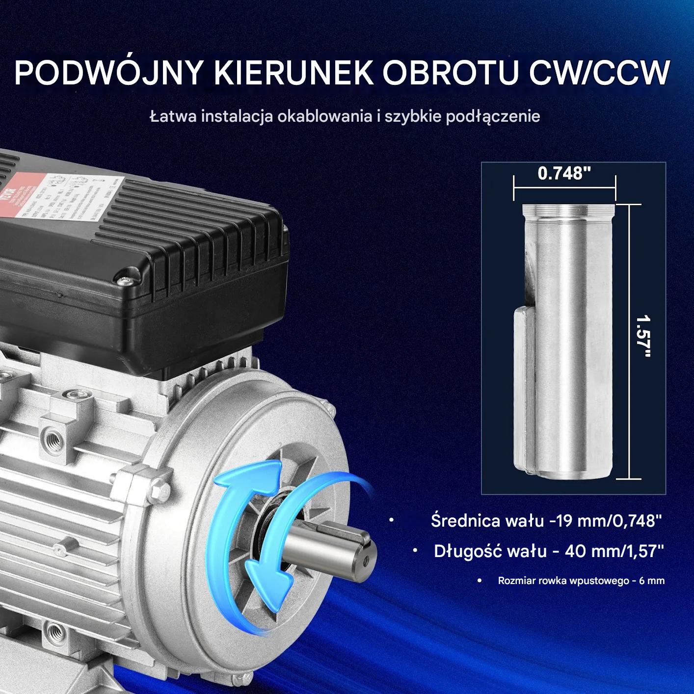 Silnik elektryczny 0.55KW 1400obr 230V 1-fazowy do maszyn przemysłowych - obrazek 4