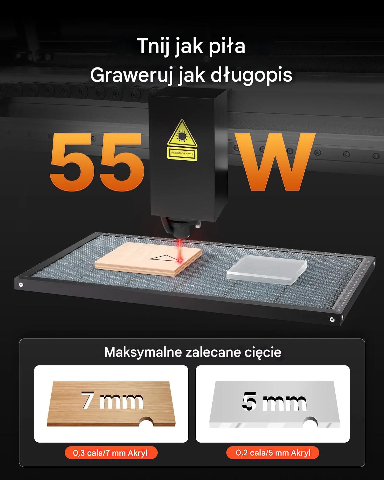 Laser CO2 grawerka ploter 500x300 55W kamera do drewna akrylu - obrazek 3