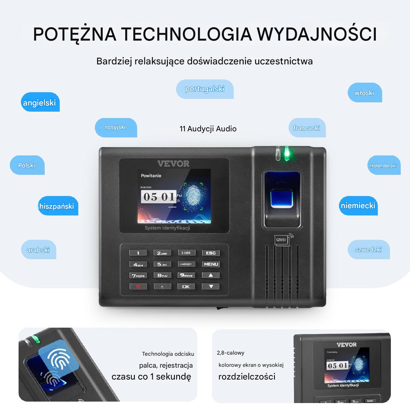 Rejestrator czasu pracy czytnik godzin pracy 11 języków - obrazek 4
