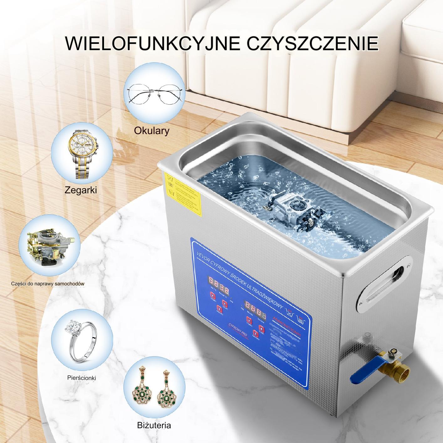 Myjka Ultradźwiękowa Przenośna Sterylizator + Timer 6L 180W - obrazek 5