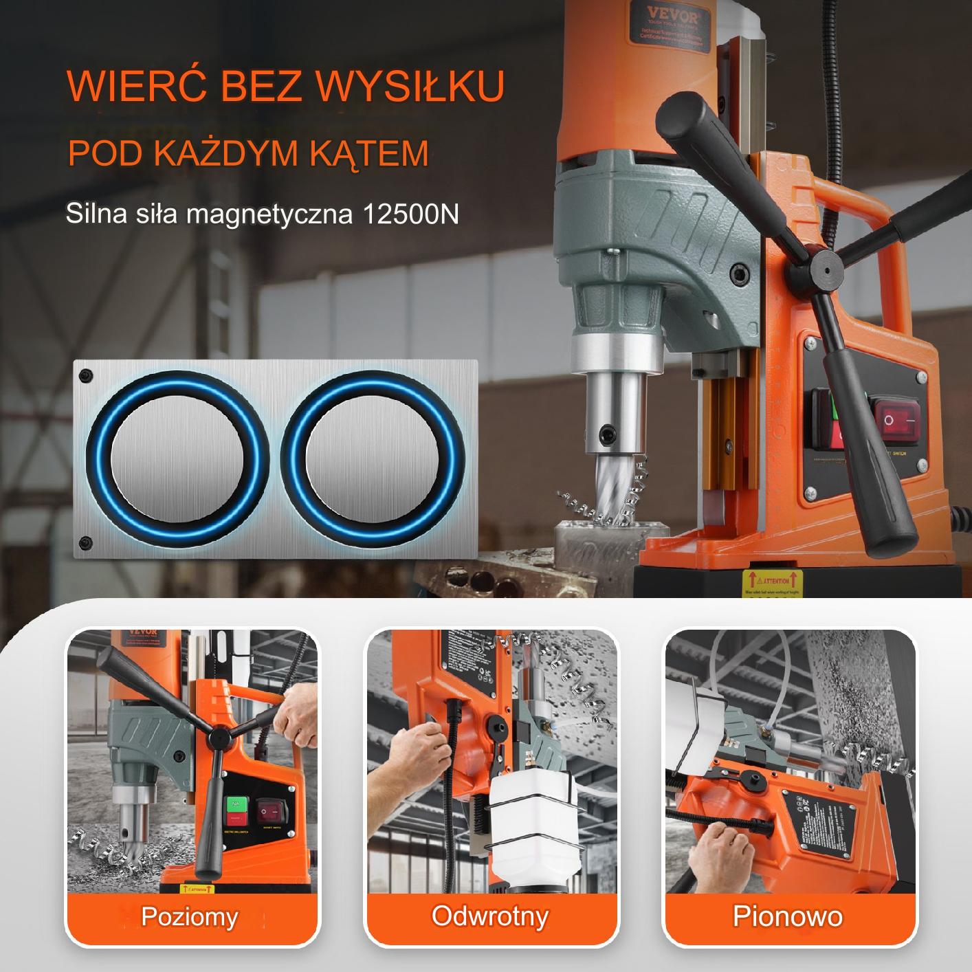 Wiertarka magnetyczna 1450W 12500N 850RPM 11 koronek w zestawie - obrazek 4