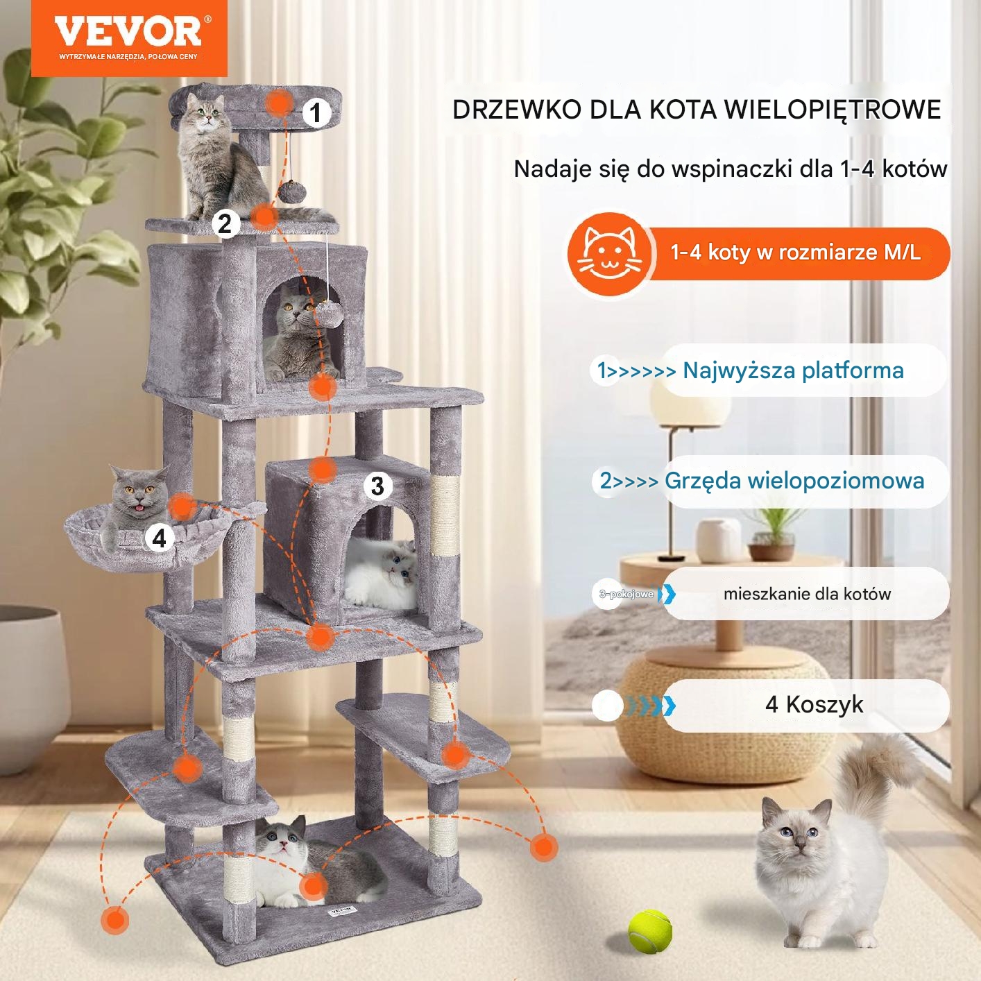 Wieża dla Kotów z Drapakiem 8 Platform - obrazek 7