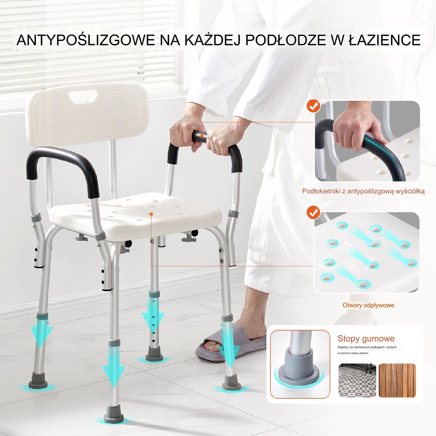 KRZESŁO PRYSZNICOWE TABORET POD PRYSZNIC STOŁEK KRZESEŁKO DO KĄPIELI - obrazek 3