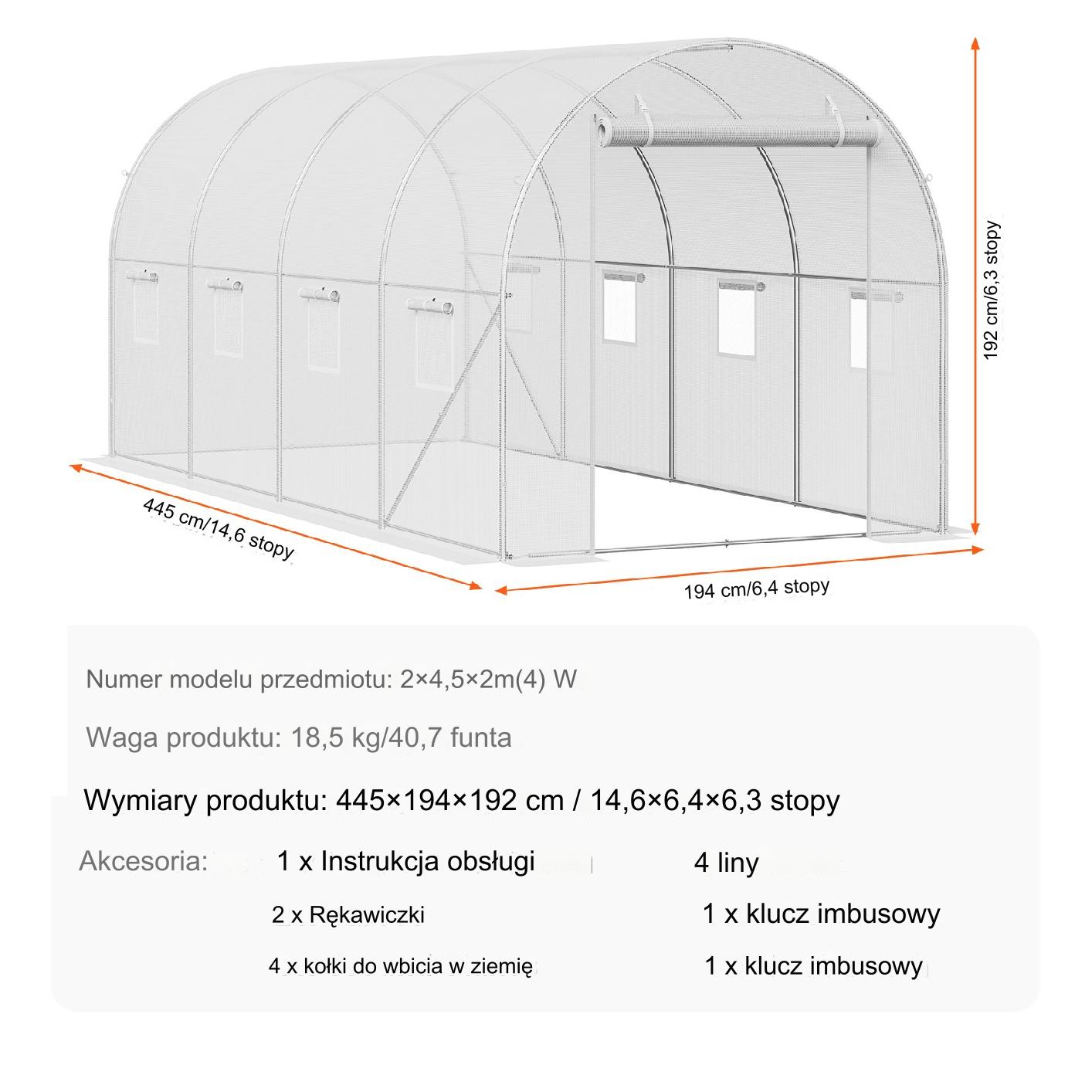 Szklarnia Tunelowa 2×4.5×2 m - obrazek 2