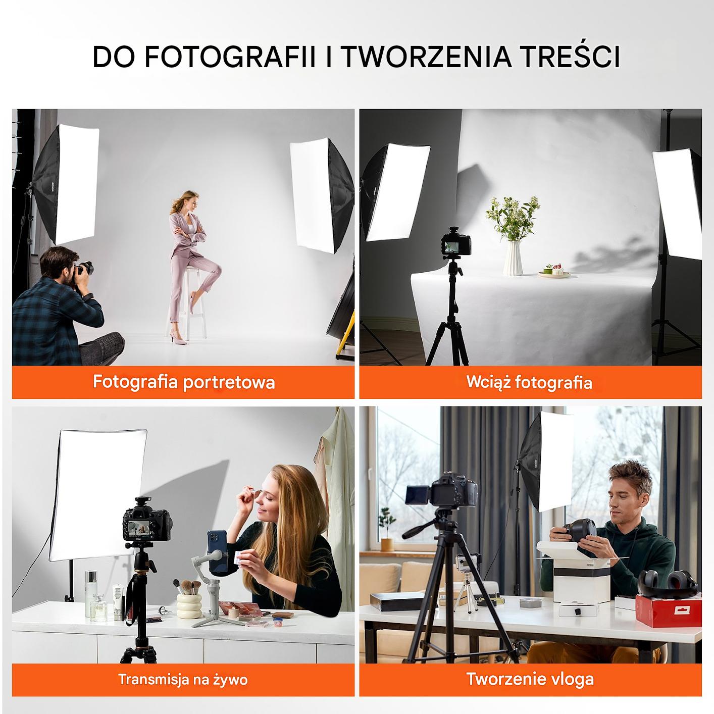 Zestaw 2 x lampa studyjna led 30W + softbox 60x60cm + statyw + futerał - obrazek 6