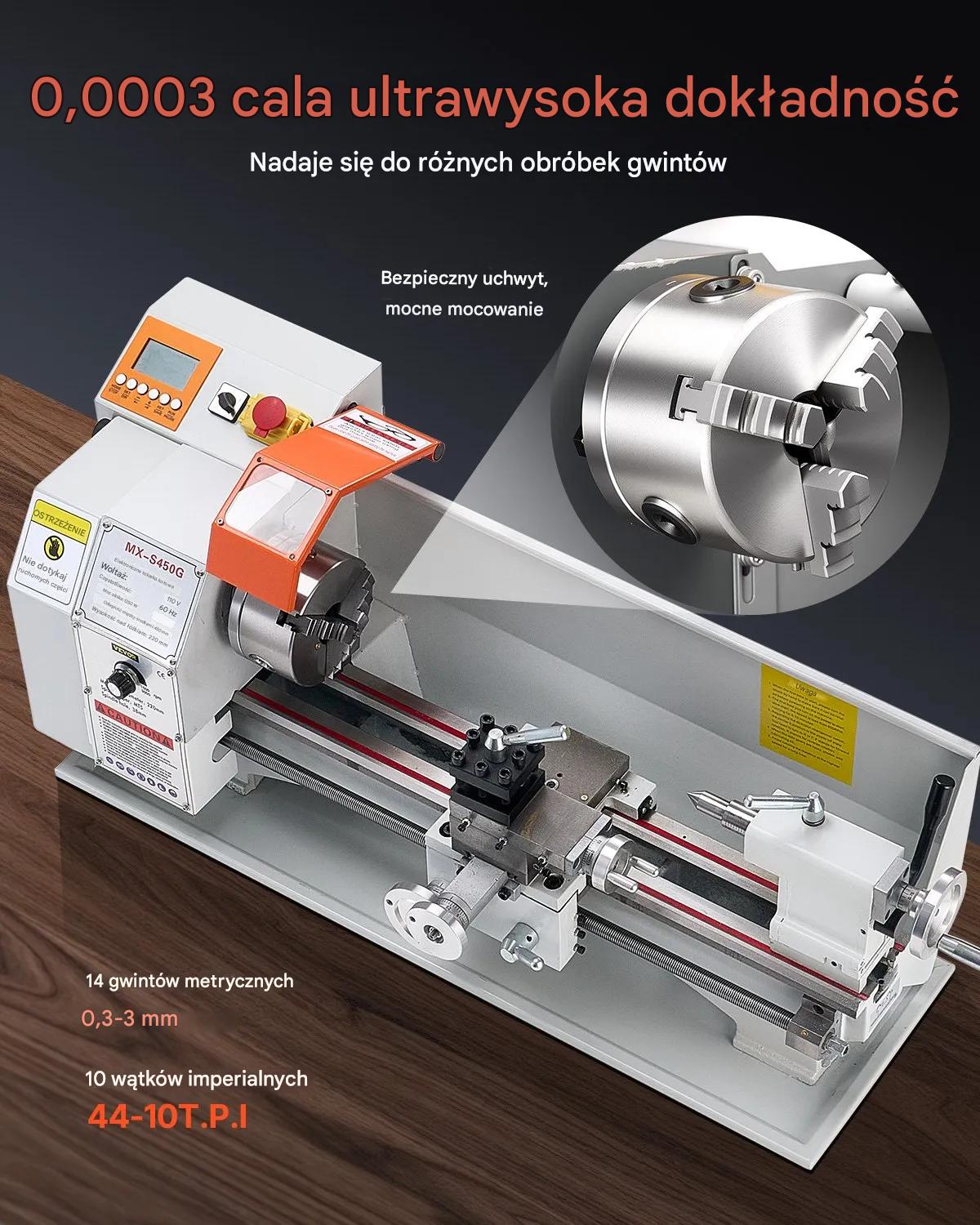 Tokarka do metalu 21x37 cm 550W regulacja obrotów 0-2500 RPM stołowa - obrazek 5