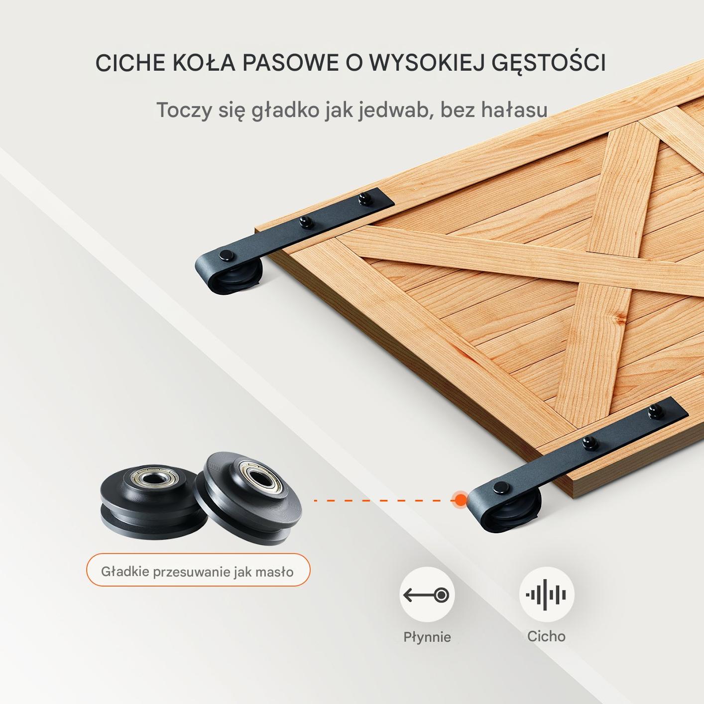 Zestaw do drzwi przesuwnych 244 cm podwójne J udźwig 150kg ciche prowadnice - obrazek 5