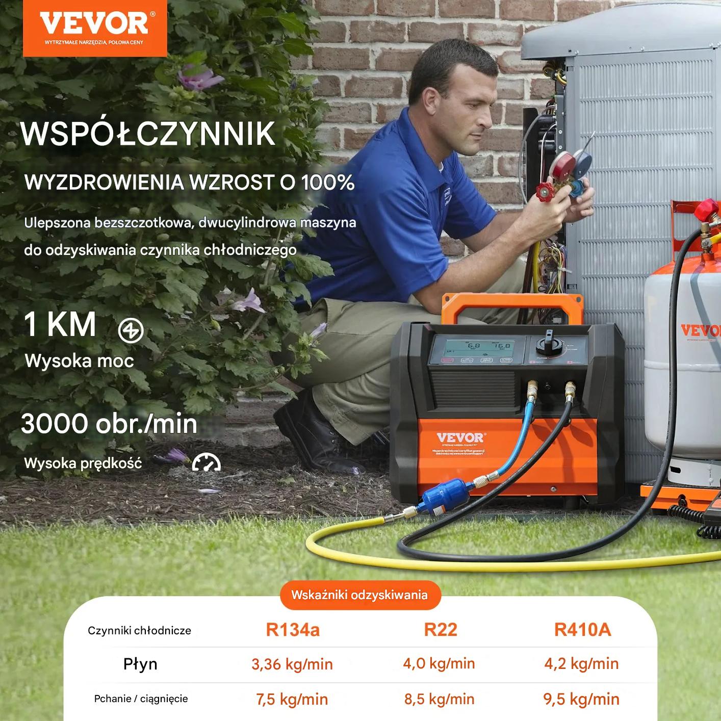 Stacja odzysku czynnika chłodniczego 1HP dwucylindrowa HVAC klimatyzacja - obrazek 3