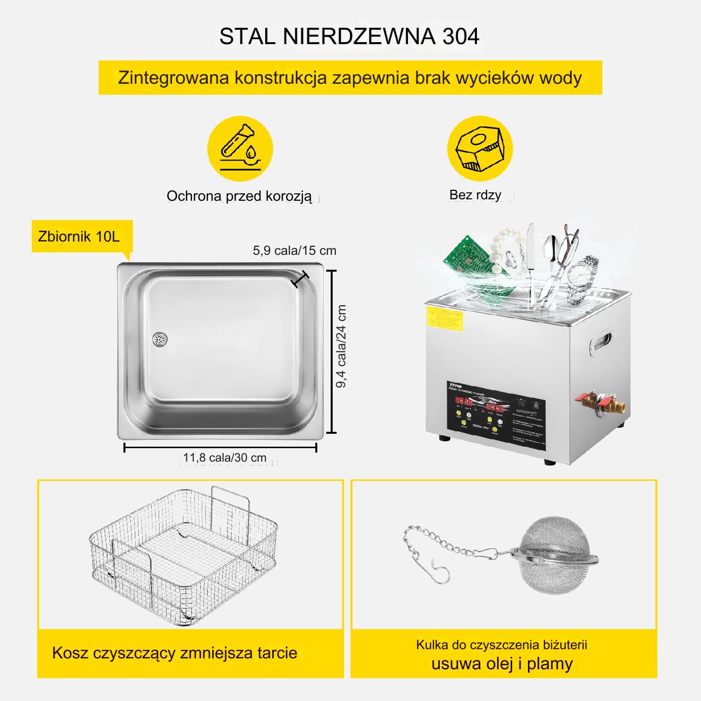 Myjka Ultradźwiękowa Przenośna 240 W 10L - obrazek 5