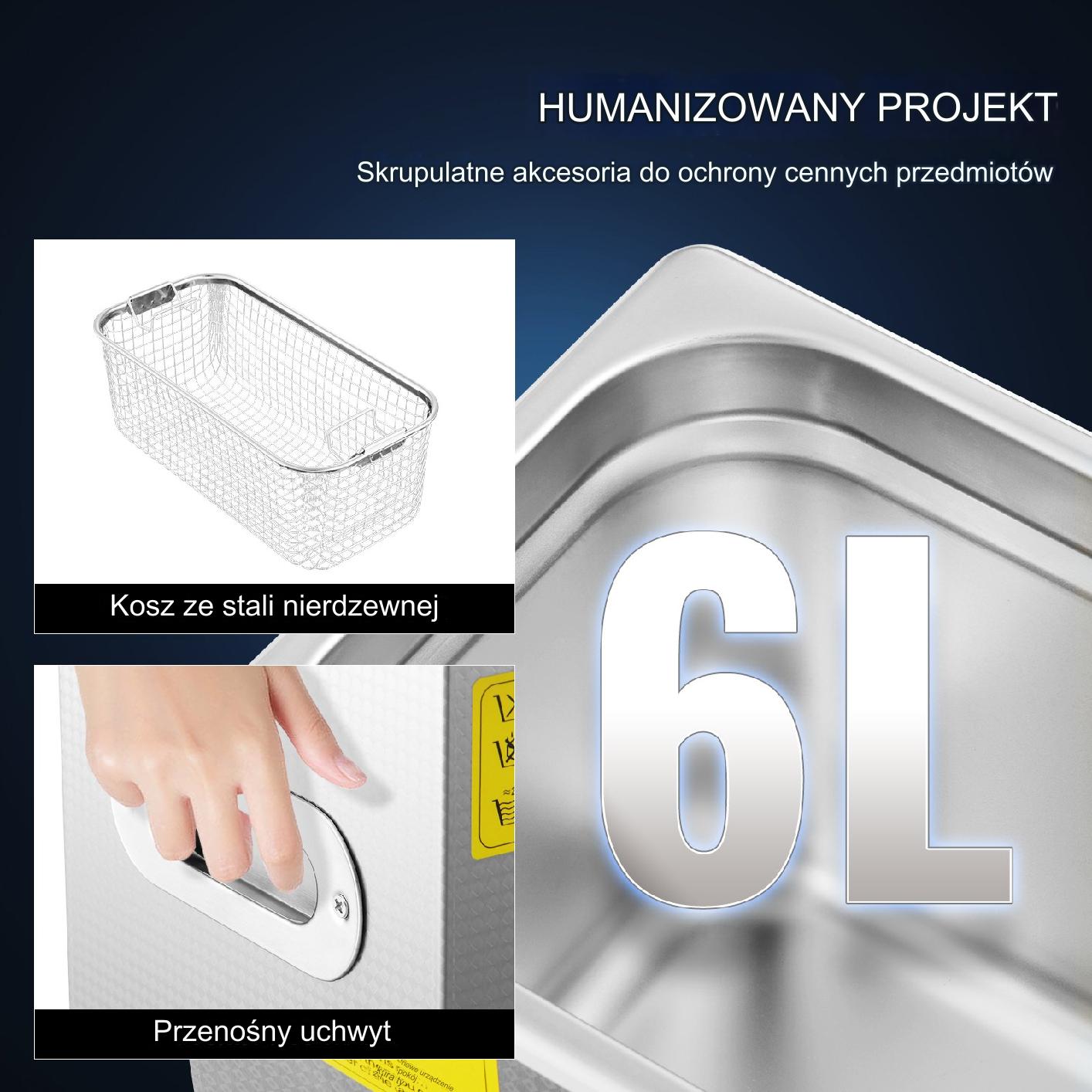 Myjka Ultradźwiękowa Przenośna Sterylizator + Timer 6L 180W - obrazek 4
