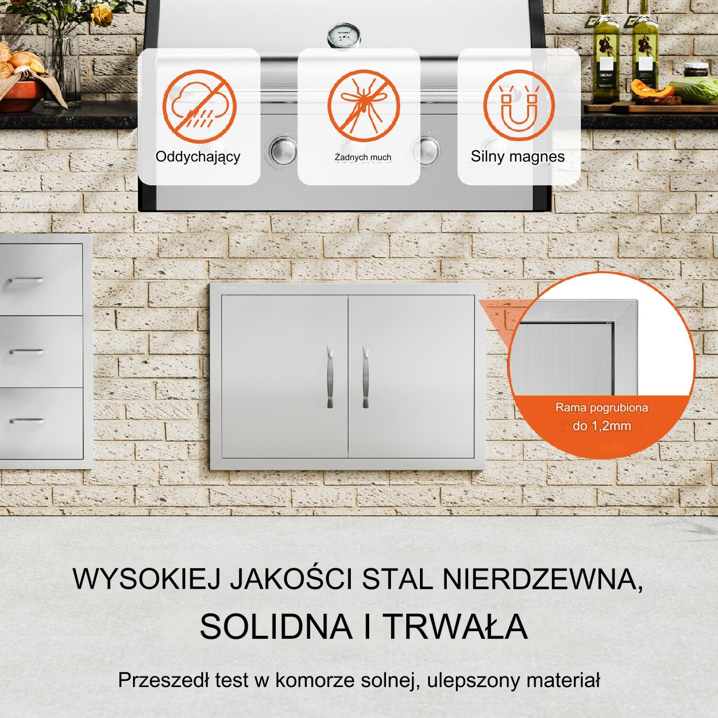 Drzwi do Grilla 711x482 Podwójne Stal Nierdzewna Uchwyty Kuchnia Zewnętrzna - obrazek 6