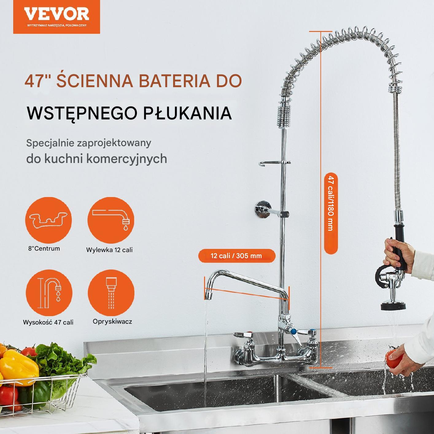 Komercyjna Bateria z Wylewką i Spryskiwaczem Pre-Rinse 1180 mm - obrazek 6