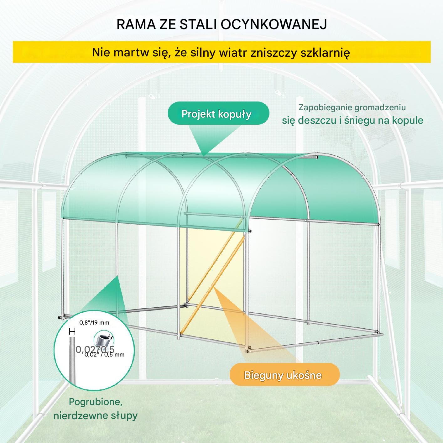 Szklarnia Tunelowa Zielona 3,7 x 2,1 x 2,1 m - obrazek 3