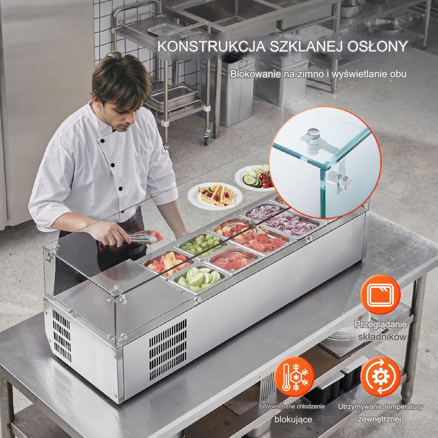 Lada chłodnicza do sałatek 130cm 7 pojemników szklana witryna 150W - obrazek 5