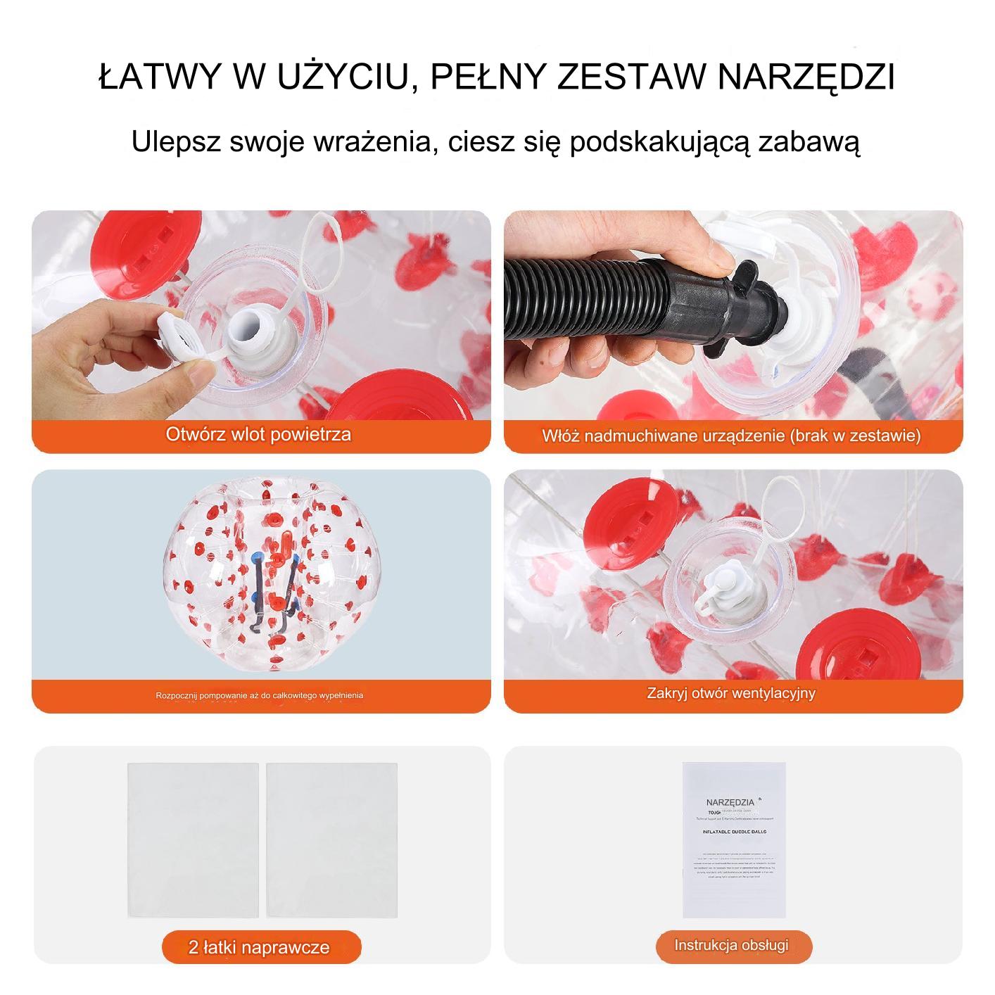 Kula zderzanie dmuchana mocna bumper 150 cm przezroczysta czerwone kropki - obrazek 4