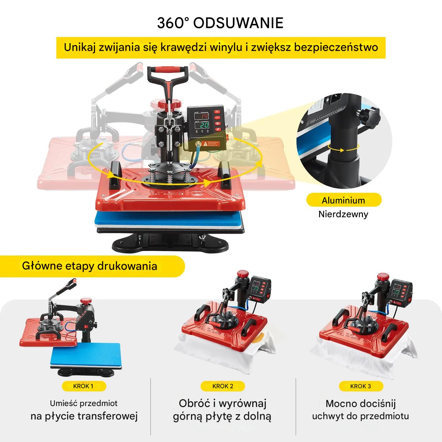 Prasa termiczna 10w1 30x38cm 1000W do sublimacji kubków i koszulek - obrazek 6