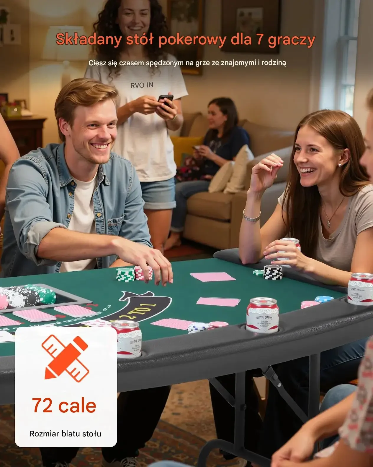 Stół do pokera składany zielony 7 graczy 183 cm Texas Holdem z uchwytami - obrazek 4