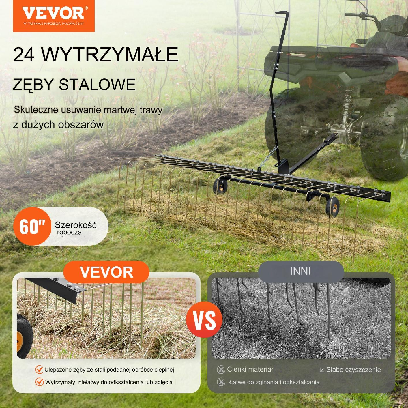 Wertykulator ciągniony 152 cm do traktorka kosiarki ATV 24 zęby - obrazek 7