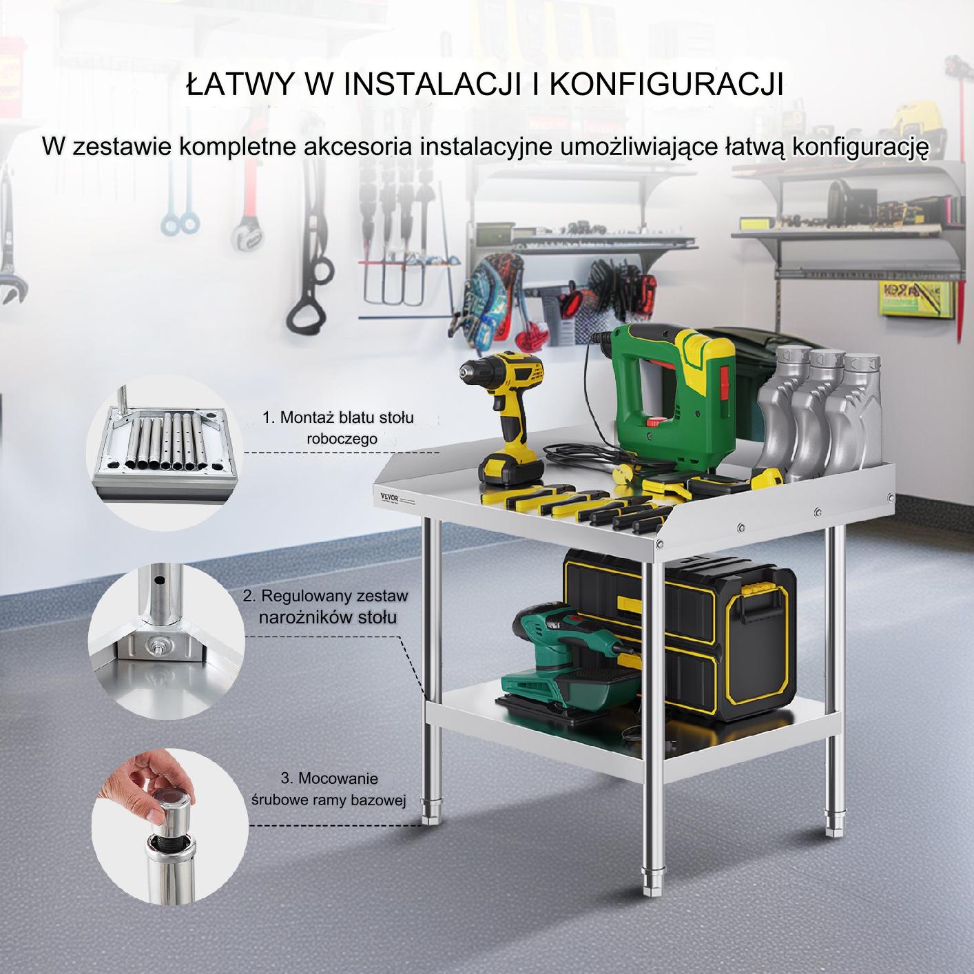Stół gastronomiczny nierdzewny 60x70cm blat roboczy wolnostojący do baru - obrazek 5