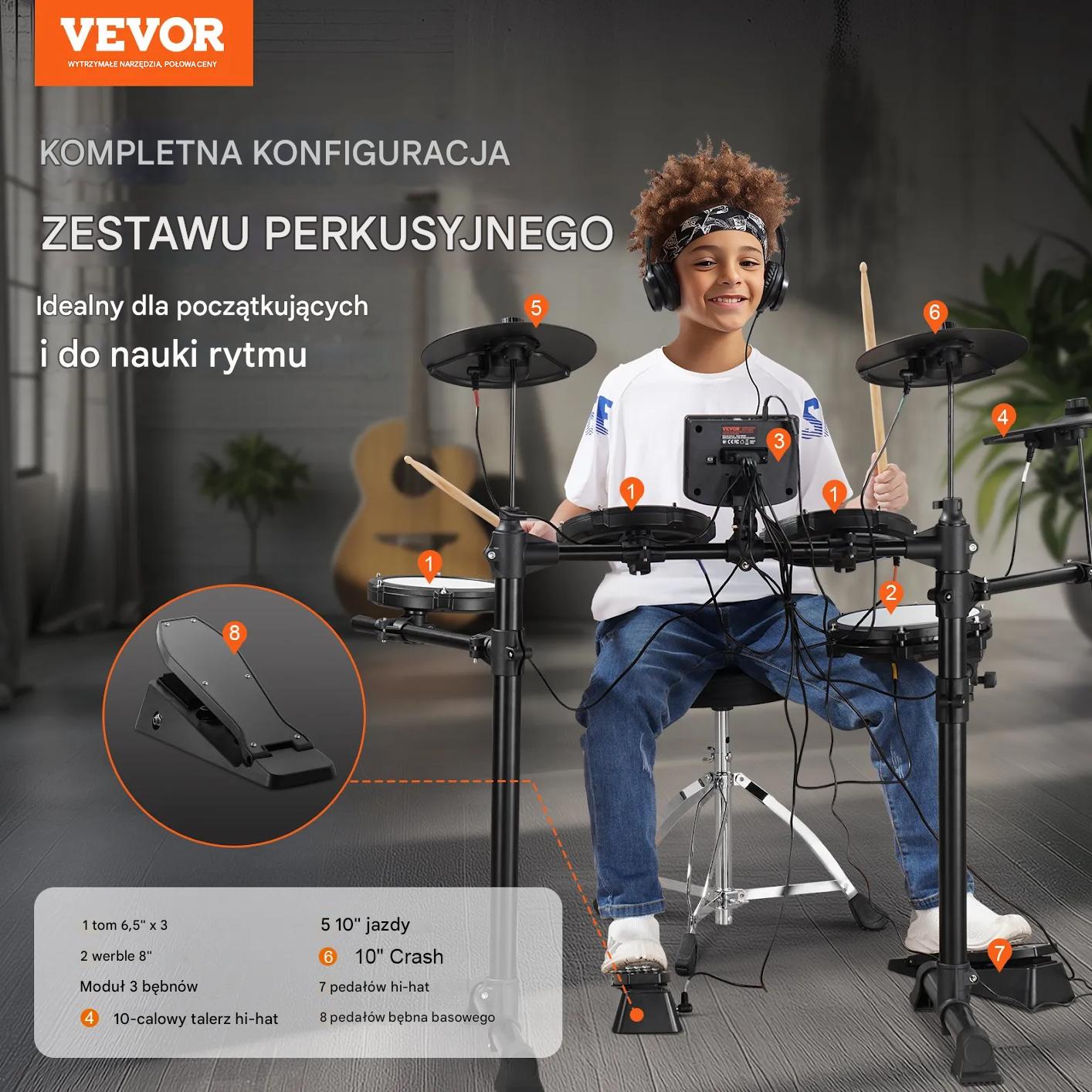 Perkusja elektroniczna 15 zestawów 150 dźwięków USB MIDI cicha dorośli - obrazek 3