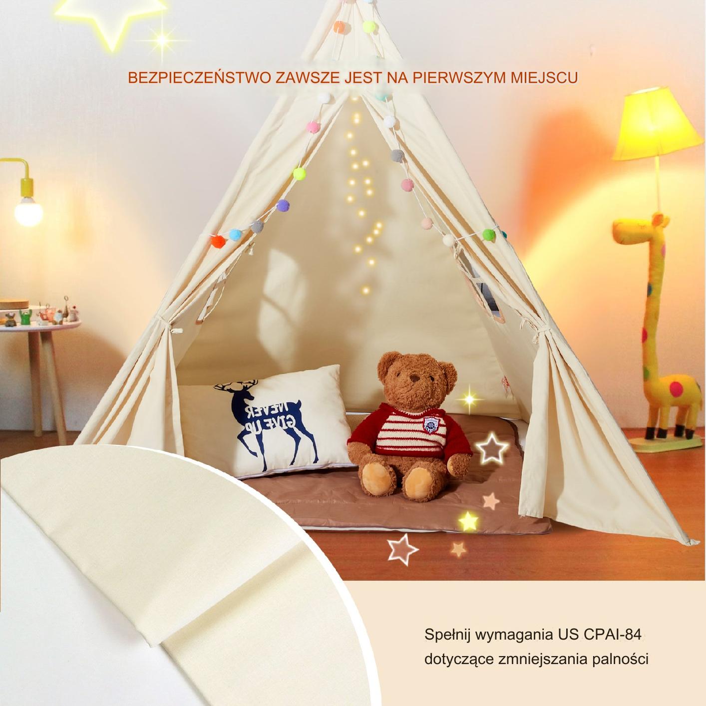 Namiot tipi dla dzieci 1-5 lat – z matą i piłkami do pokoju 118x118 cm - obrazek 4