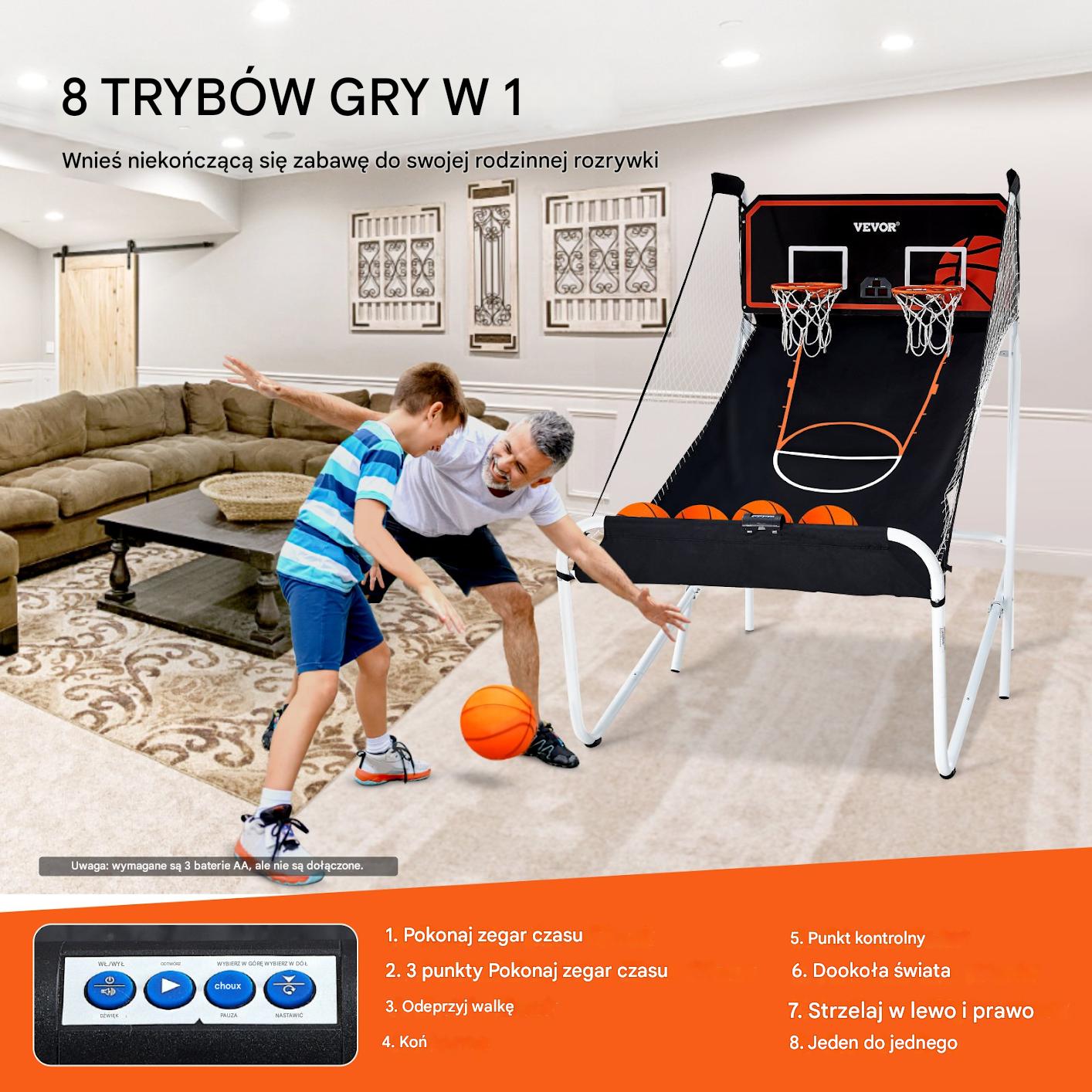 Koszykówka arcade 2-osobowa składana do domu z 5 piłkami do gry - obrazek 7