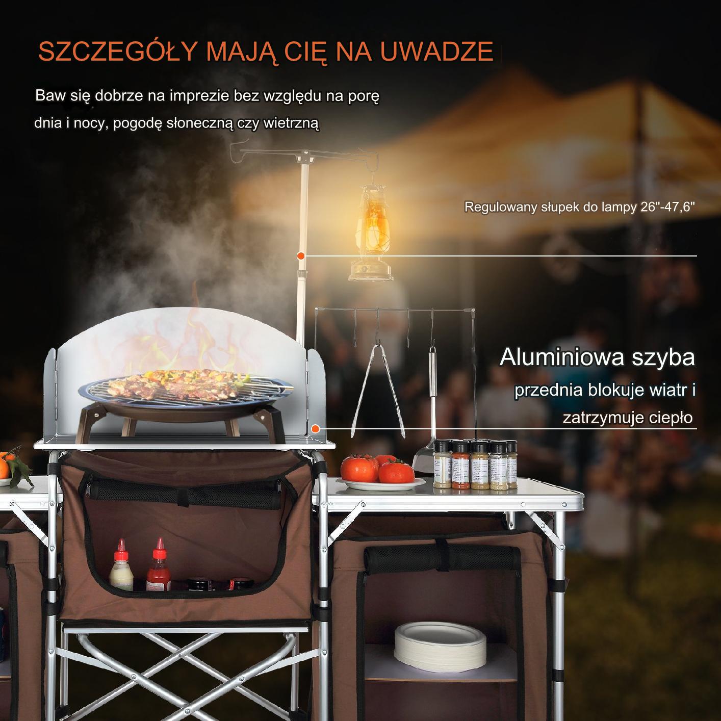 Stolik campingowy składany z półkami i osłoną – grill, biwak, RV - obrazek 4
