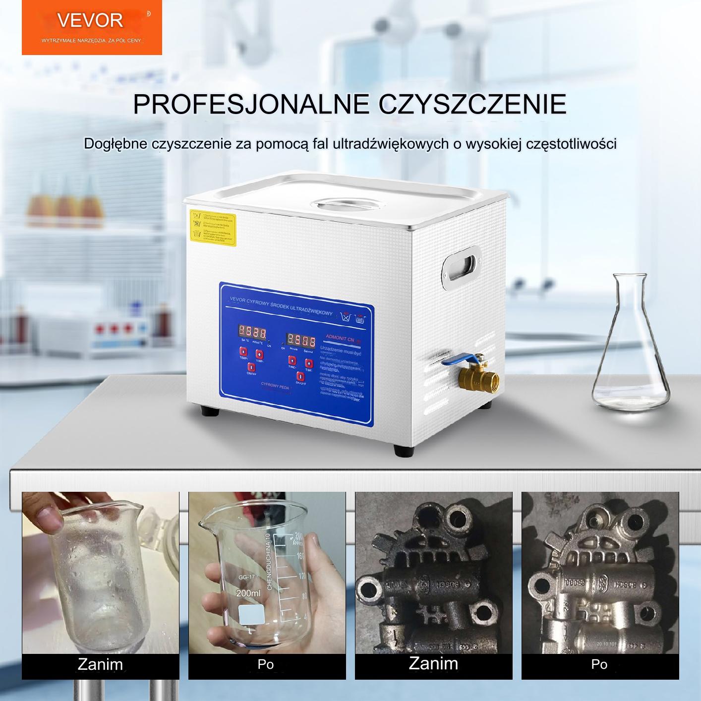 Myjka ultradźwiękowa sterylizator 10 L 300 W timer 40 kHz zestaw Premium - obrazek 5