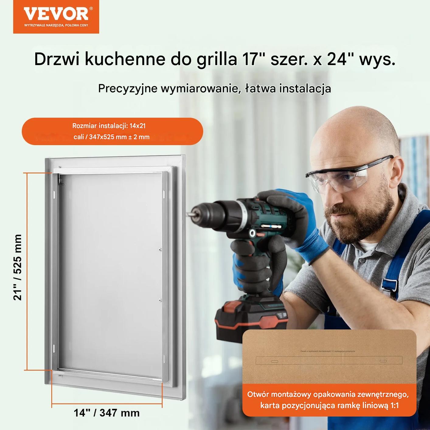 Drzwiczki do grilla BBQ stal nierdzewna 432x610 mm wpuszczane outdoor - obrazek 3