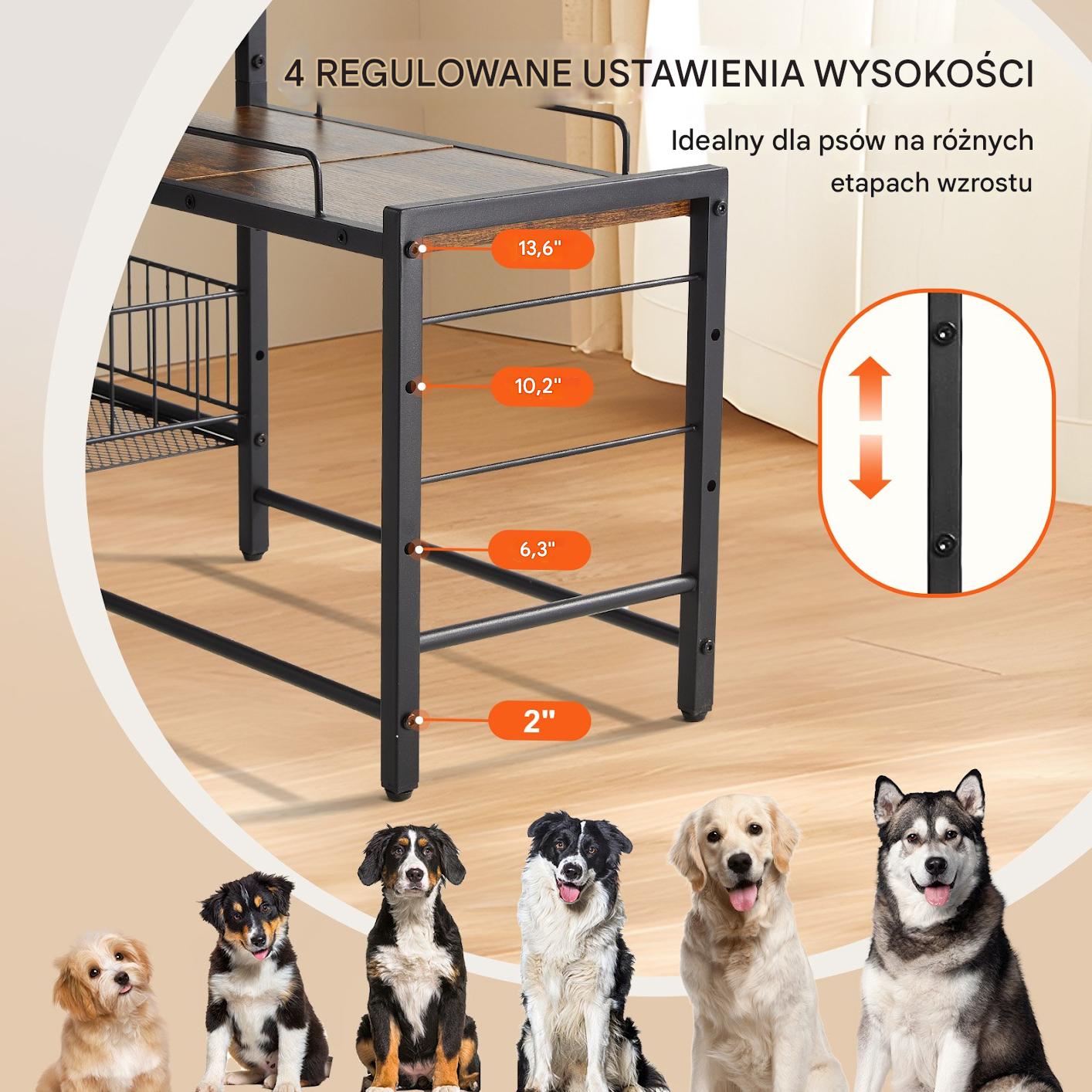 Stojak na miski dla psa z pojemnikiem drewniany – organizer zabawek - obrazek 3