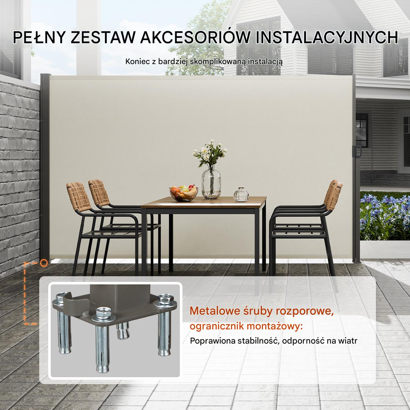 Markiza boczna parawan osłona na taras roleta przeciwsłoneczna 180 x 350 cm - obrazek 3