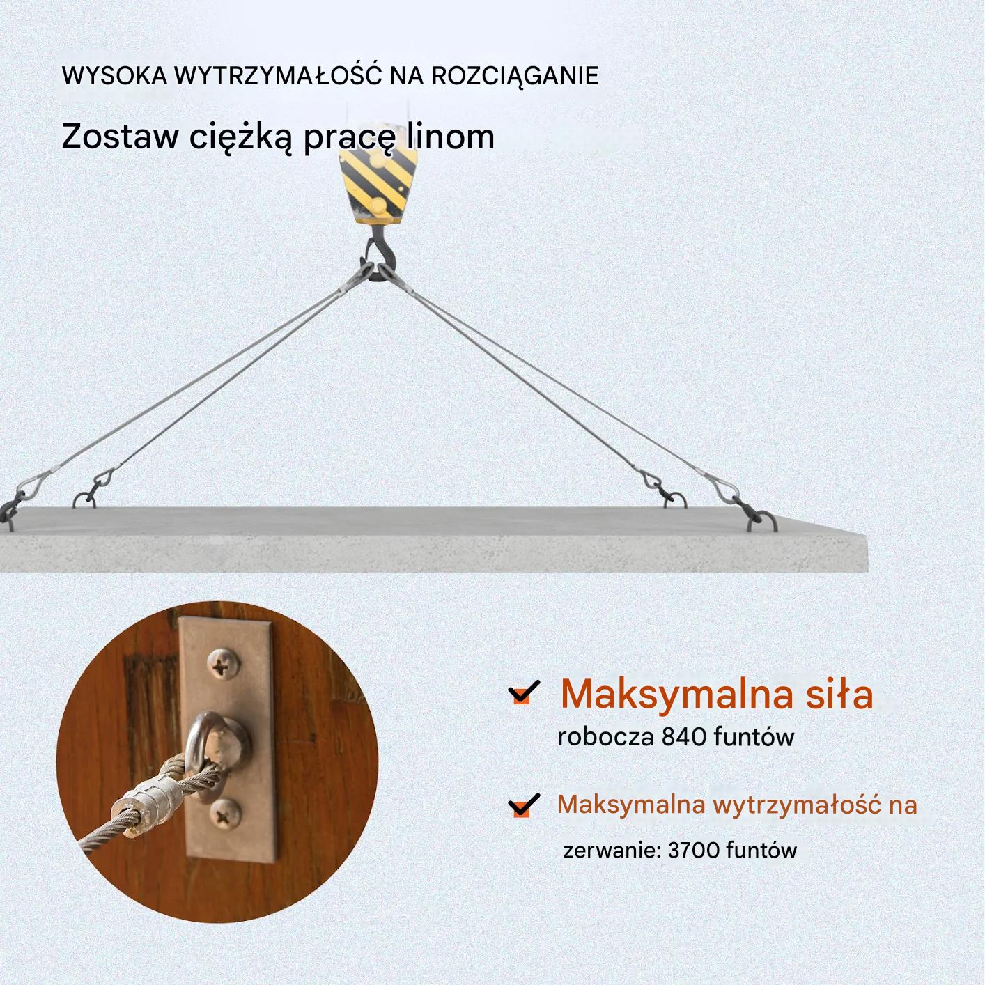 Stalowy kabel lotniczy 4,8 mm 7x19 152 m T304, linka wciągarki - obrazek 5