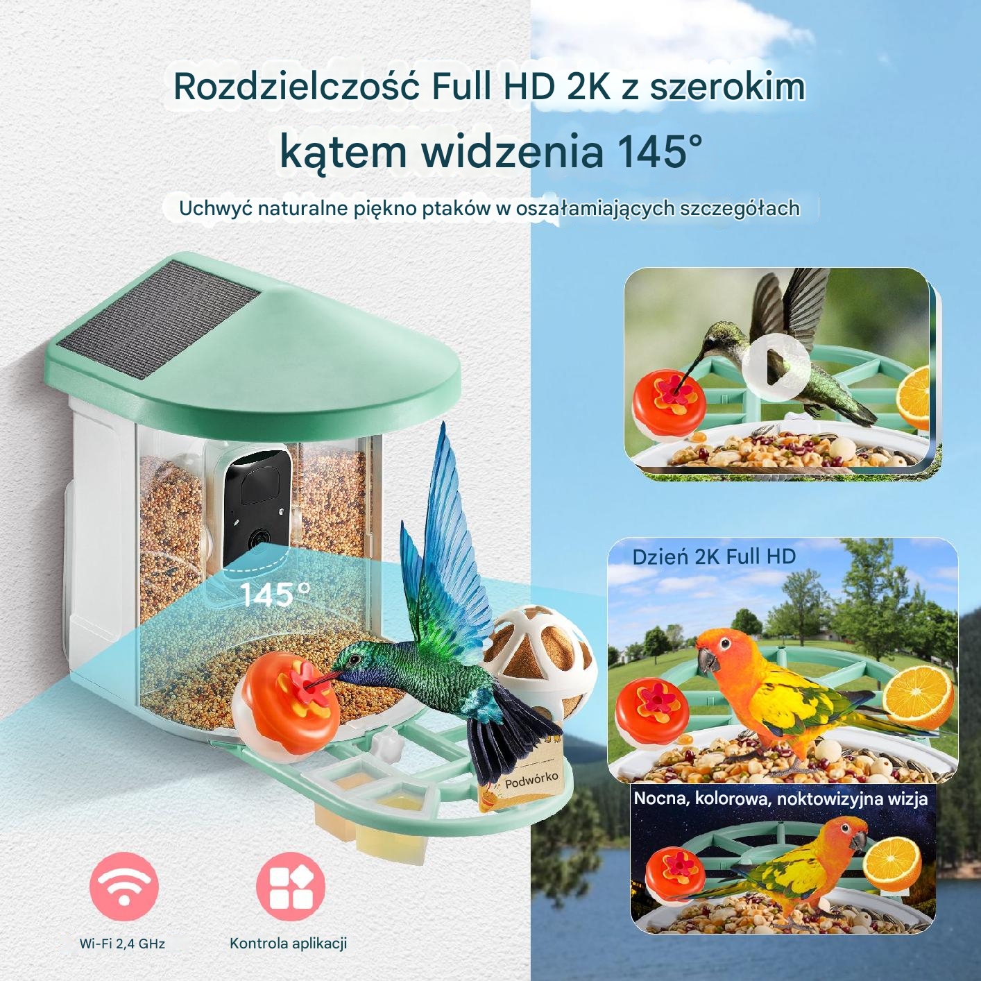 Karmnik z kamerą 2K AI solarny rozpoznaje ptaki wifi dla ornitologa - obrazek 2
