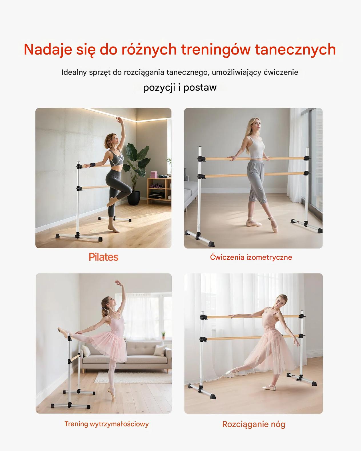 Drążek baletowy podwójny wolnostojący regulowany stabilny do tańca fitness - obrazek 6