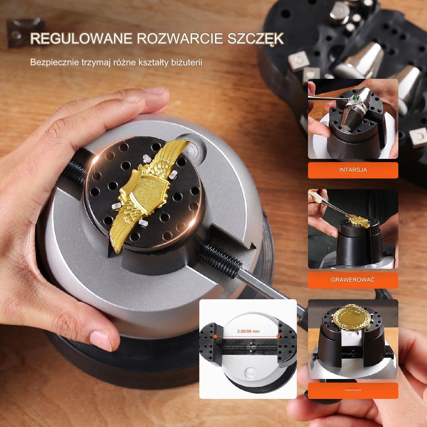 Imadło grawerskie kulkowe obrotowe 127 mm blok jubilerski 360° stal premium - obrazek 3