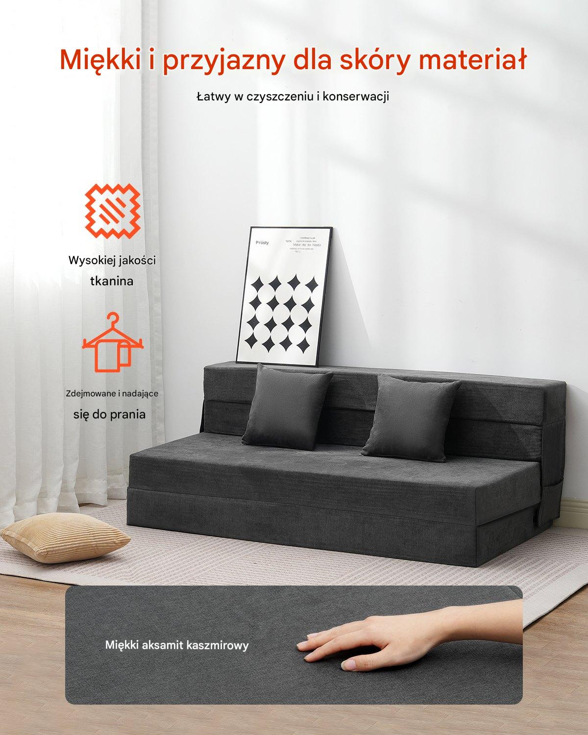 Sofa rozkładana 3 w 1 składana kanapa z poduszkami ciemnoszara - obrazek 3