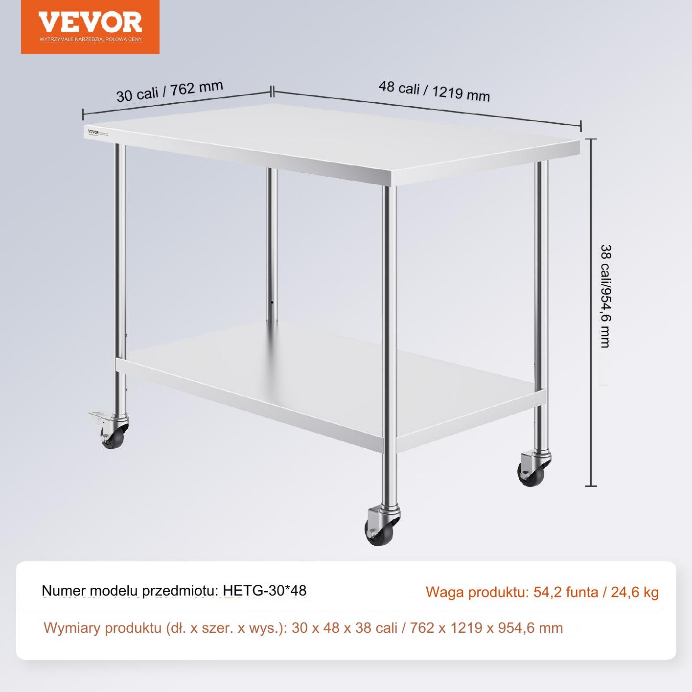 Stół gastronomiczny nierdzewny 76x122cm na kółkach z półką mobilny bar - obrazek 2