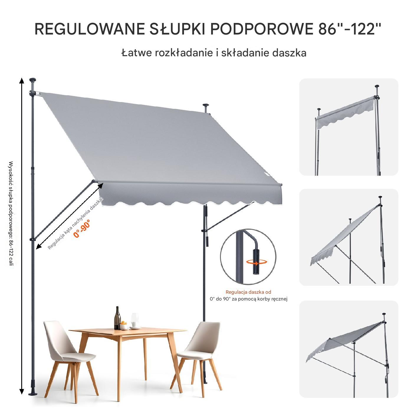 Markiza Tarasowa 250 x 120 cm z Korbką Ręczną - obrazek 3