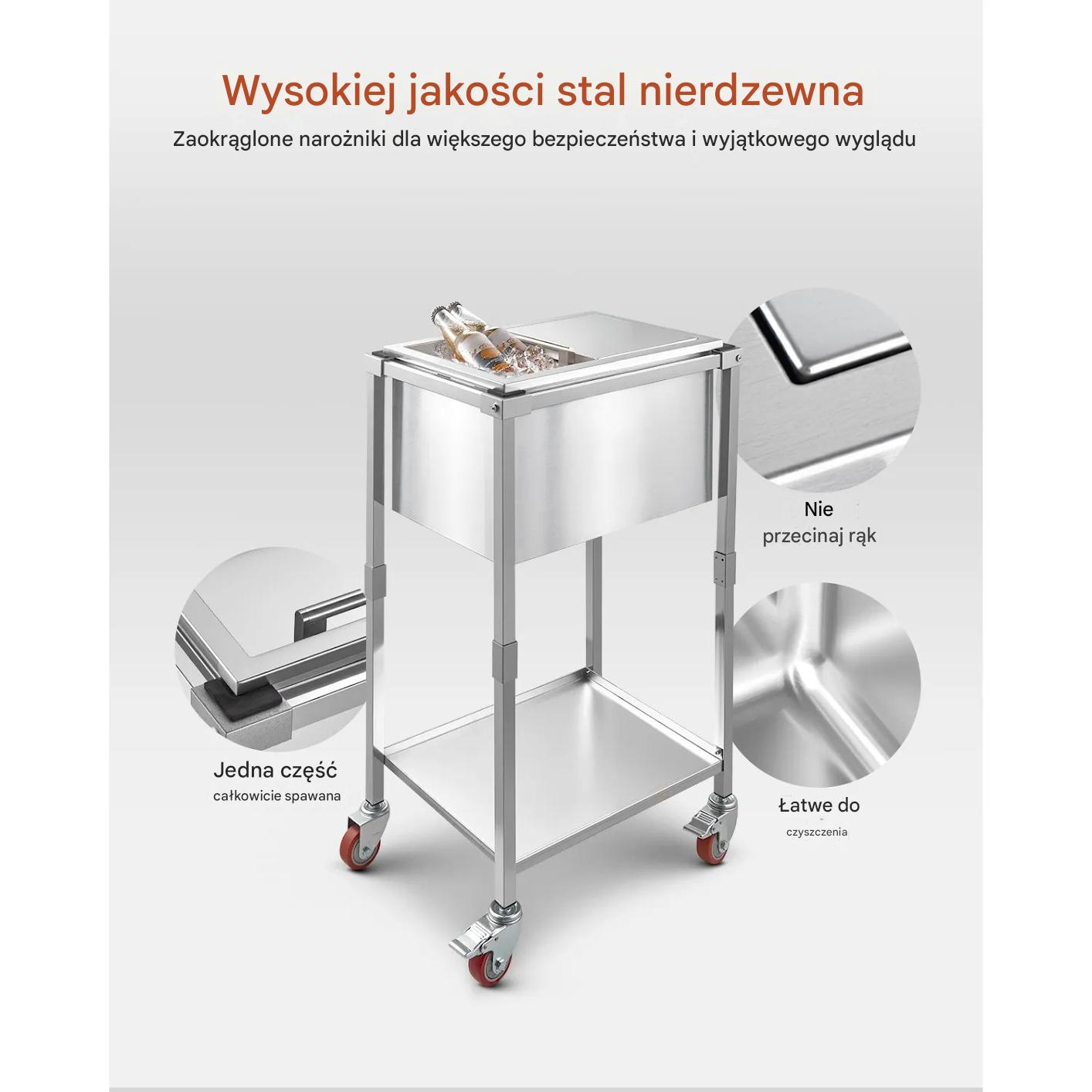 Lodówka mobilna 28 L stalowa na kółkach - cooler na patio i imprezy plenerowe - obrazek 6