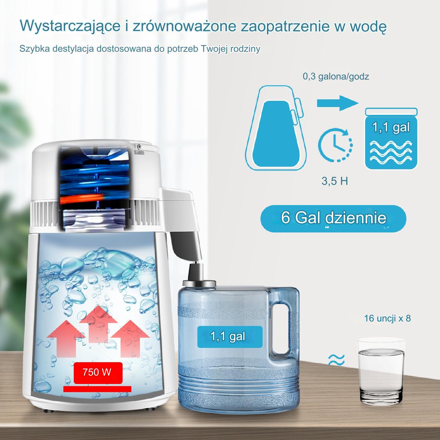 Destylator wody 4L biały, 750W, 1L/h, timer, stal 304, filtry węglowe - obrazek 6