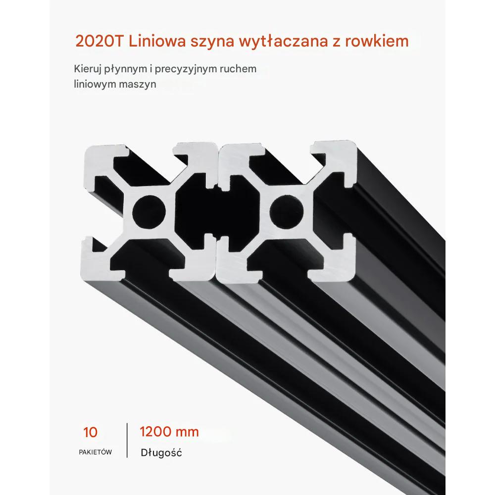 Profil aluminiowy T-slot 2020 1200mm 10 szt. czarny - do CNC, drukarki 3D - obrazek 4