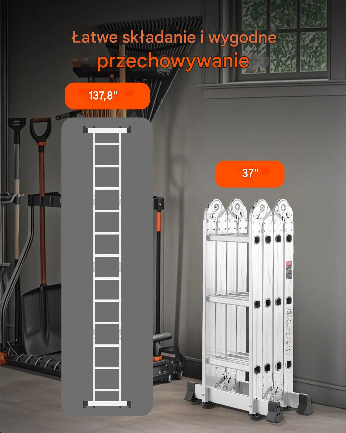 Drabina składana 7w1 3-stopniowa 3,7 m uniwersalna wielofunkcyjna - obrazek 6