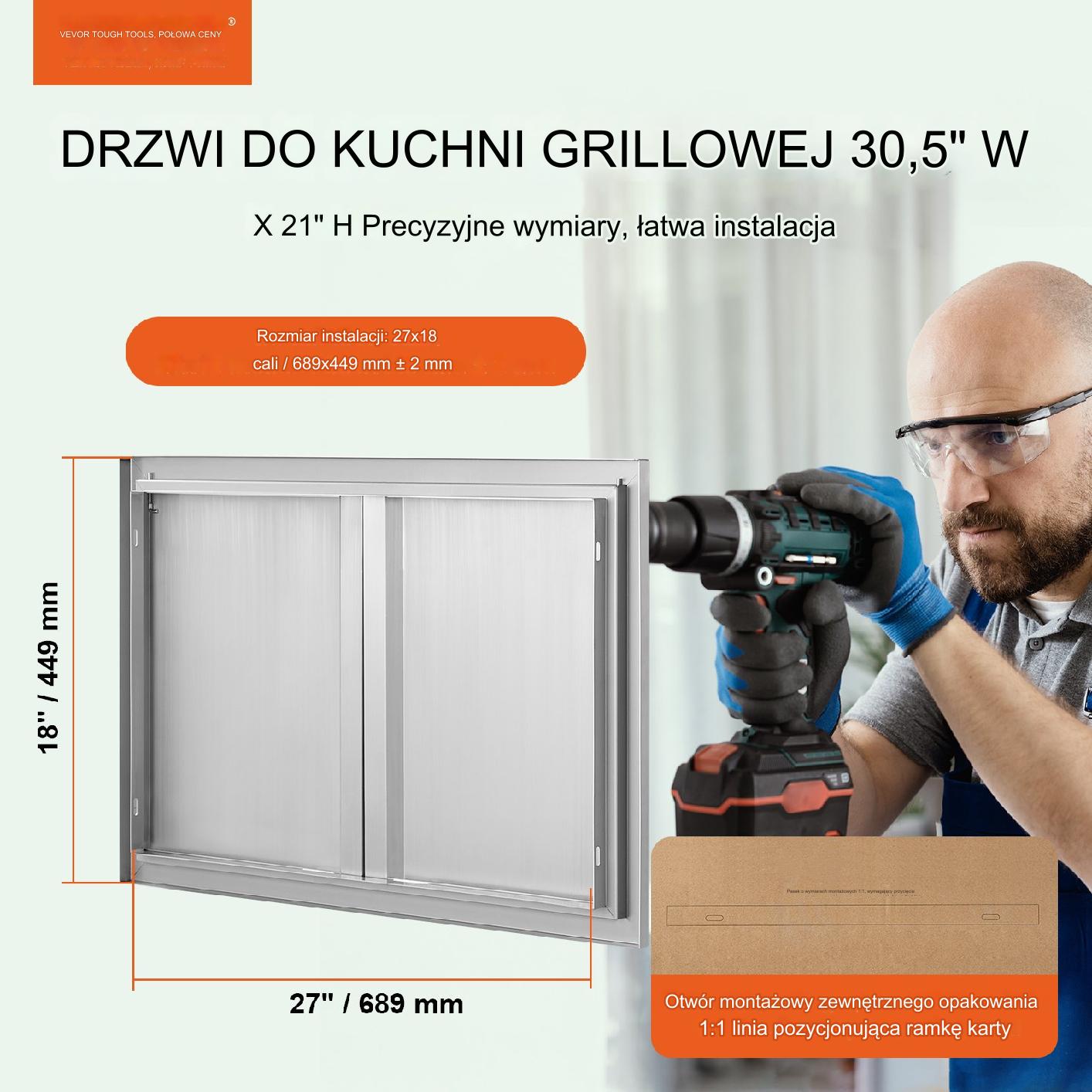 Drzwi do Grilla 774x532 Podwójne Stal Nierdzewna Uchwyty Wpuszczane Kuchnia - obrazek 7