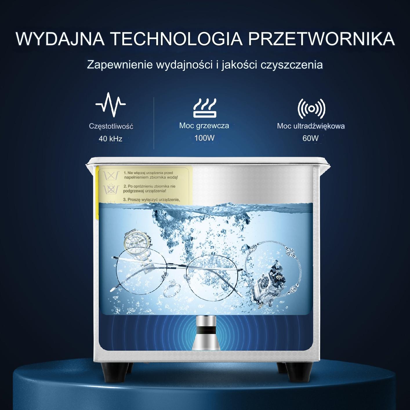 Myjka ultradźwiękowa 0,3L 40kHz podgrzewanie timer 60W profesjonalna - obrazek 3