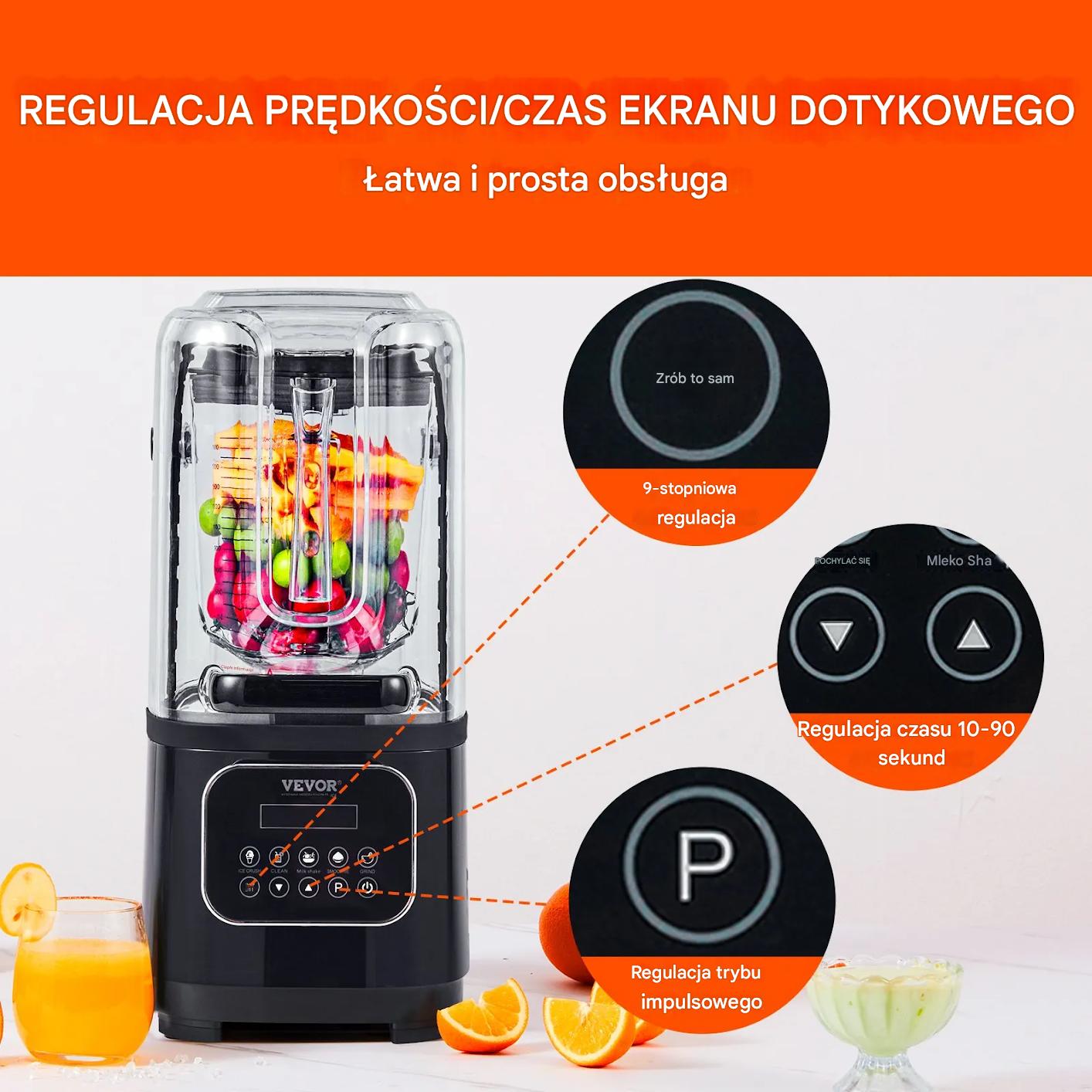 Blender gastronomiczny kielichowy 2l 9 biegów stalowy koktajle lód - obrazek 7
