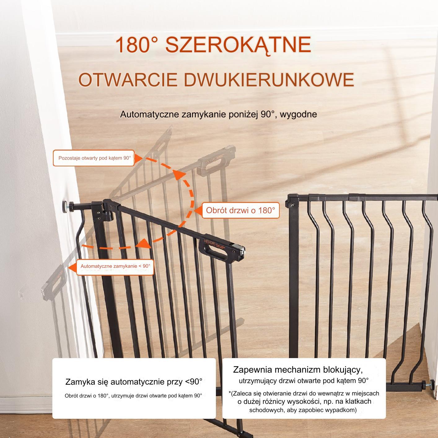 Bramka ochronna barierka zabezpieczająca drzwi schody 74,9–99cm czarna - obrazek 5